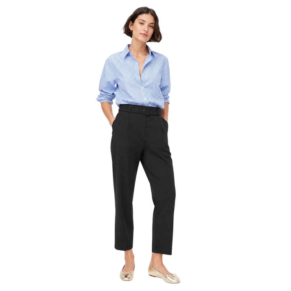 NWT J.Crew Factory Belted Straight Leg Trouser Pants Black Size 10 Workwear